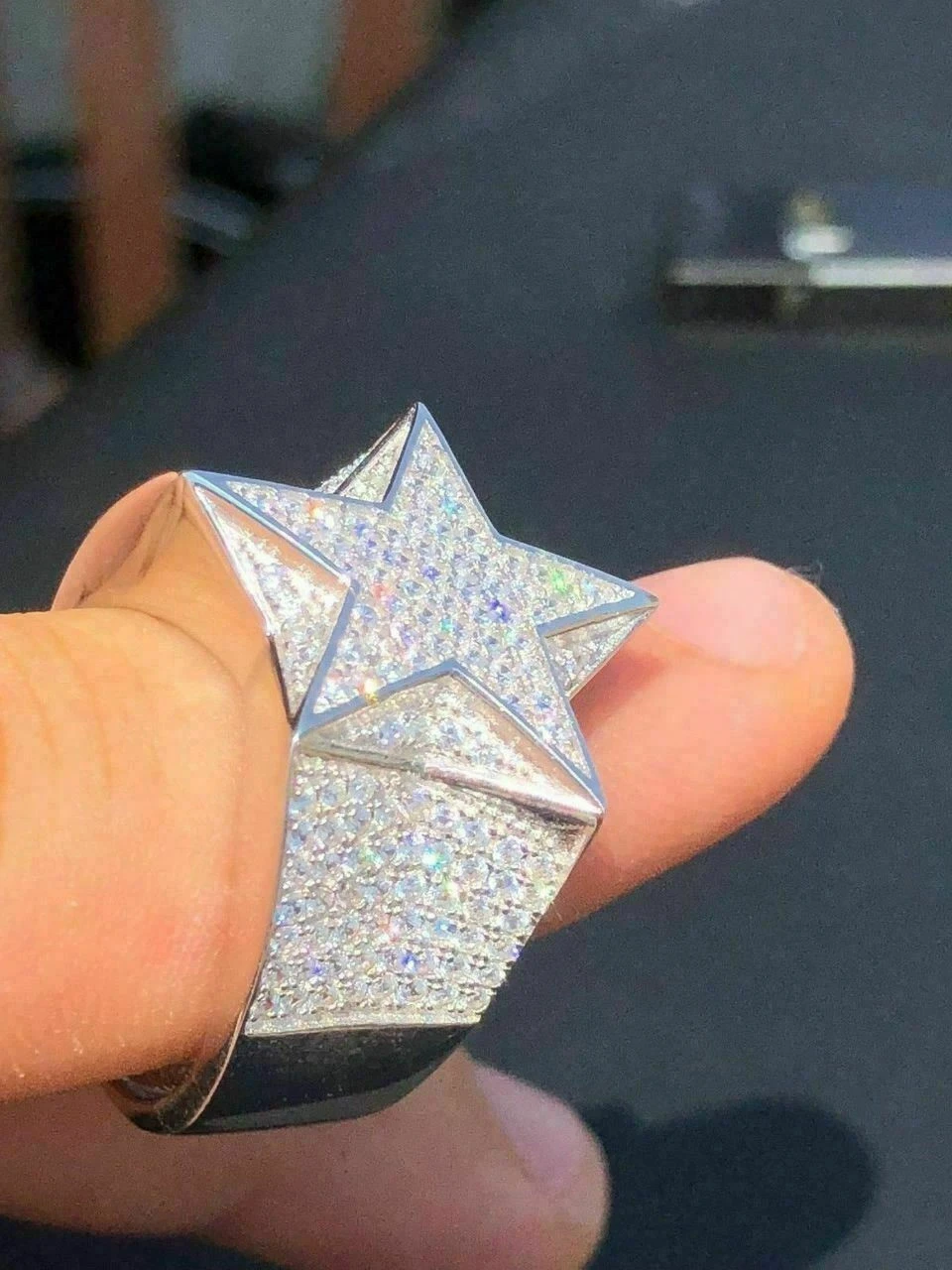Solid 925 Silver Men's Women's Hip Hop Rapper 3D STAR Diamond Pinky RING Pinky 11 Solid 925 Silver Men's Women's Hip Hop Rapper 3D STAR Diamond Pinky RING Pinky - Image 9