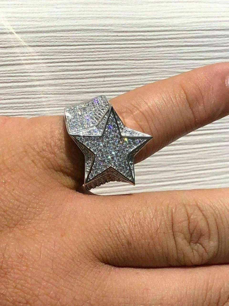 Solid 925 Silver Men's Women's Hip Hop Rapper 3D STAR Diamond Pinky RING Pinky 14 Solid 925 Silver Men's Women's Hip Hop Rapper 3D STAR Diamond Pinky RING Pinky - Image 12