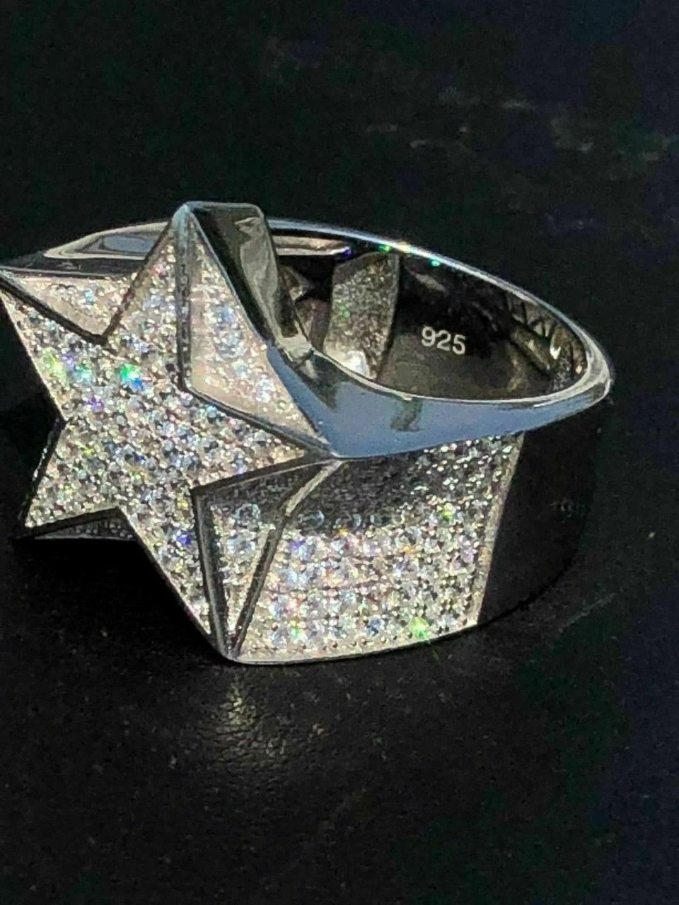 Solid 925 Silver Men's Women's Hip Hop Rapper 3D STAR Diamond Pinky RING Pinky 10 Solid 925 Silver Men's Women's Hip Hop Rapper 3D STAR Diamond Pinky RING Pinky - Image 8