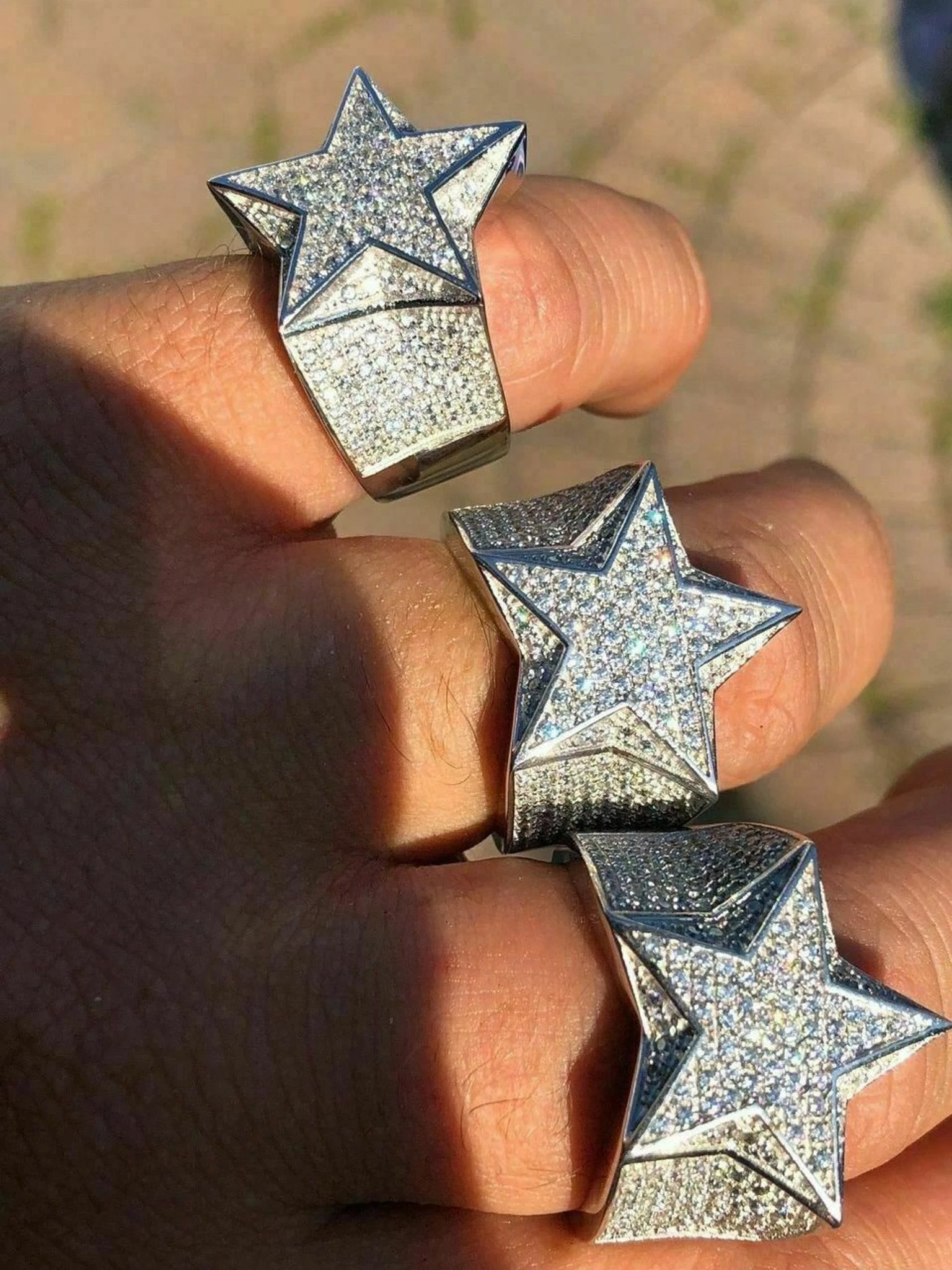 Solid 925 Silver Men's Women's Hip Hop Rapper 3D STAR Diamond Pinky RING Pinky 3 Solid 925 Silver Men's Women's Hip Hop Rapper 3D STAR Diamond Pinky RING Pinky