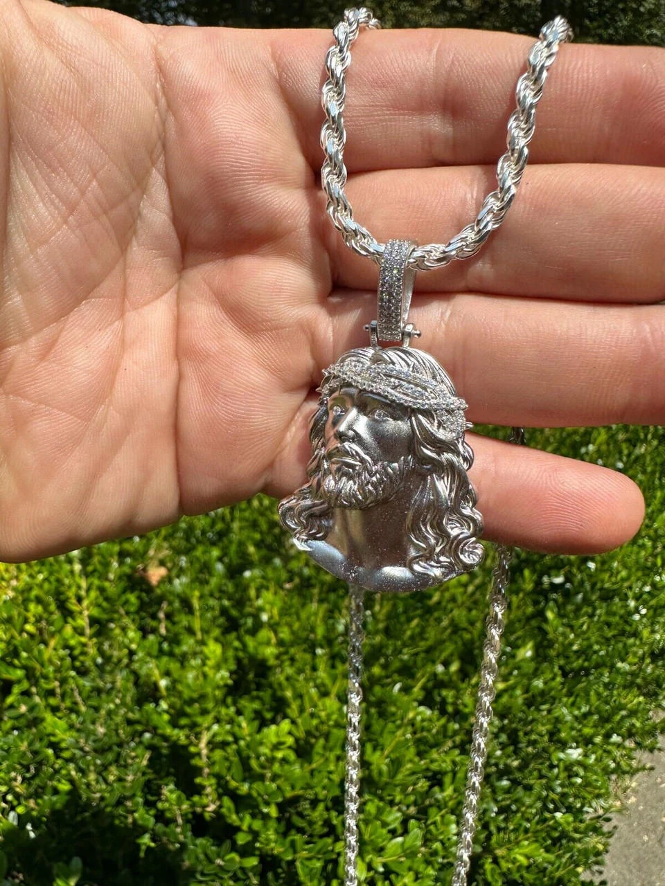 Solid 925 Silver MOISSANITE Jesus Piece Iced Pendant Necklace Handmade In Italy 12 Solid 925 Silver MOISSANITE Jesus Piece Iced Pendant Necklace Handmade In Italy - Image 10