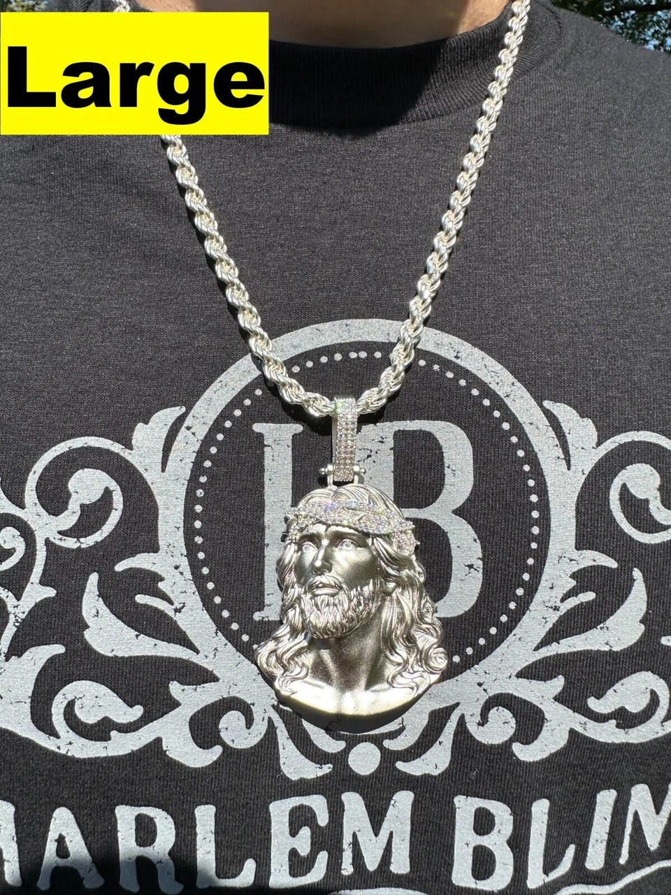 Solid 925 Silver MOISSANITE Jesus Piece Iced Pendant Necklace Handmade In Italy 6 Solid 925 Silver MOISSANITE Jesus Piece Iced Pendant Necklace Handmade In Italy - Image 4