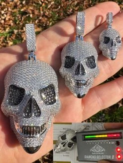 Solid 925 Silver MOISSANITE Skull Iced Fully 3D Hip Hop Pendant Necklace 3 Sizes