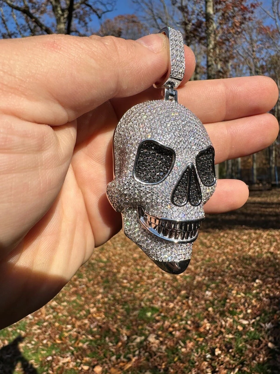 Solid 925 Silver MOISSANITE Skull Iced Fully 3D Hip Hop Pendant Necklace 3 Sizes 5 Solid 925 Silver MOISSANITE Skull Iced Fully 3D Hip Hop Pendant Necklace 3 Sizes - Image 3