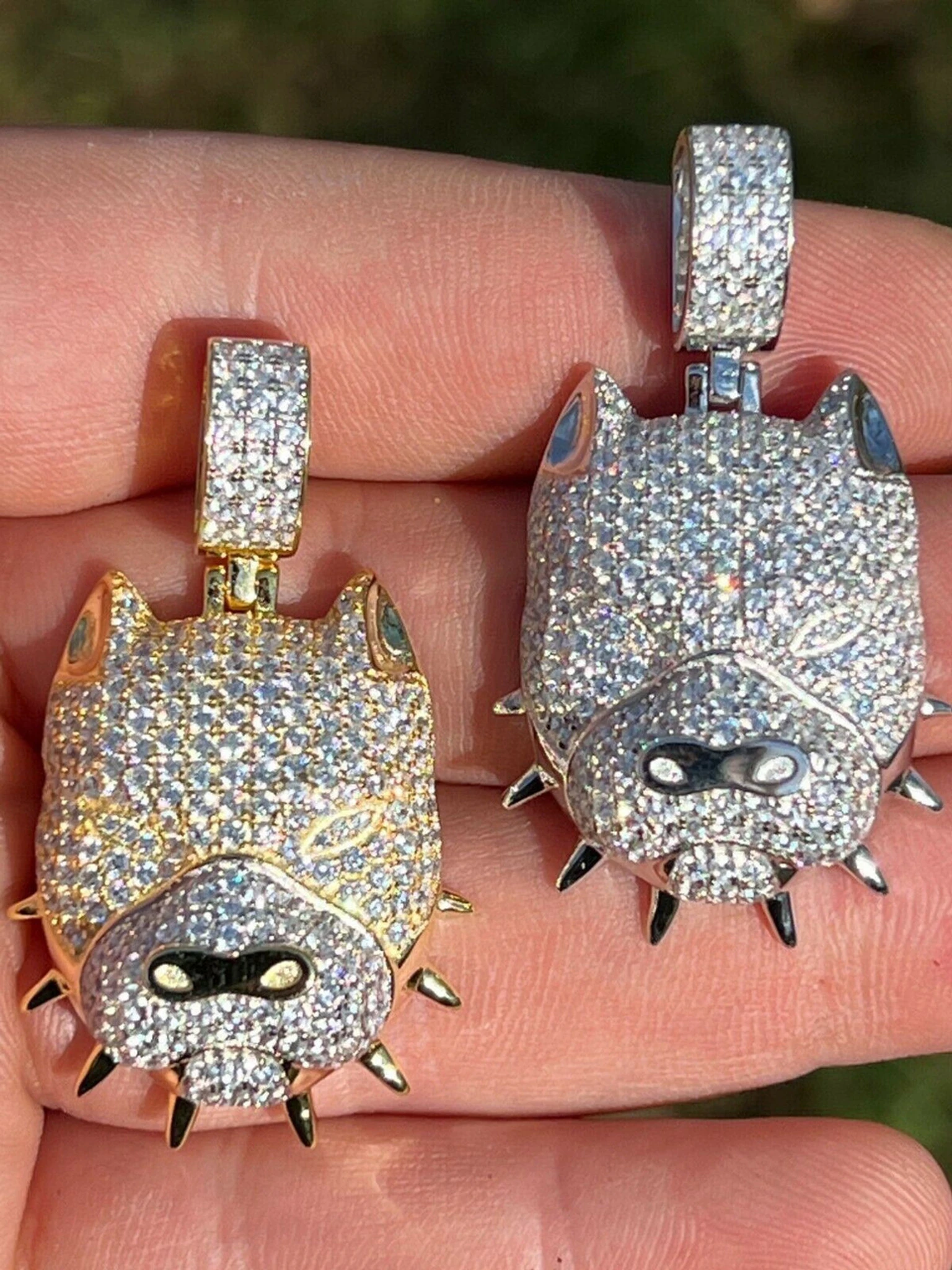 Solid 925 Silver Pitbull Dog Pendant Necklace Iced Diamond Gold Necklace Hip Hop 3 Solid 925 Silver Pitbull Dog Pendant Necklace Iced Diamond Gold Necklace Hip Hop