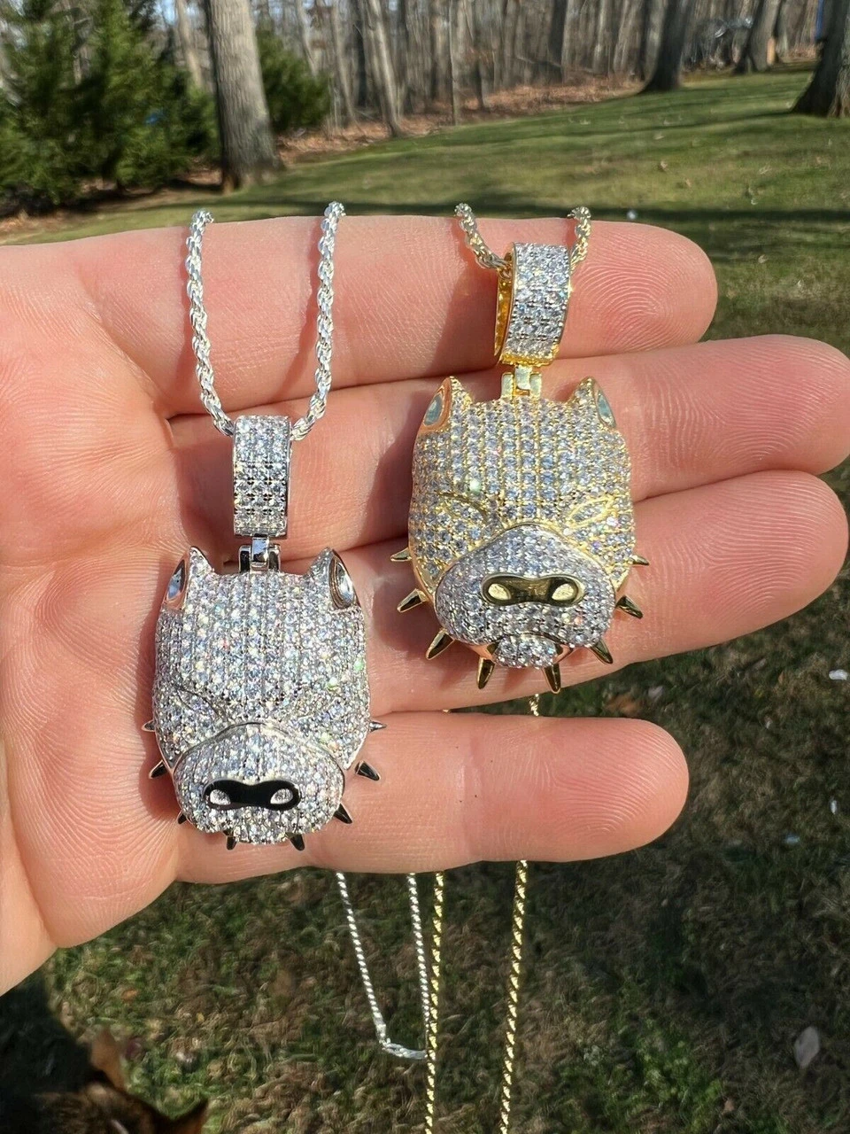 Solid 925 Silver Pitbull Dog Pendant Necklace Iced Diamond Gold Necklace Hip Hop 4 Solid 925 Silver Pitbull Dog Pendant Necklace Iced Diamond Gold Necklace Hip Hop - Image 2