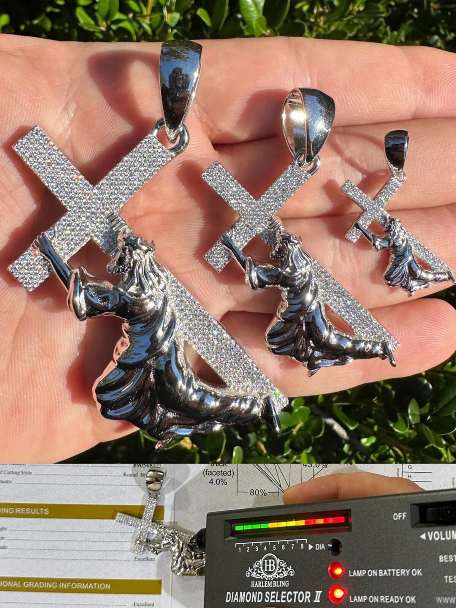 Solid 925 Silver Real MOISSANITE Jesus Carrying Cross Pendant Iced Necklace 3 Solid 925 Silver Real MOISSANITE Jesus Carrying Cross Pendant Iced Necklace