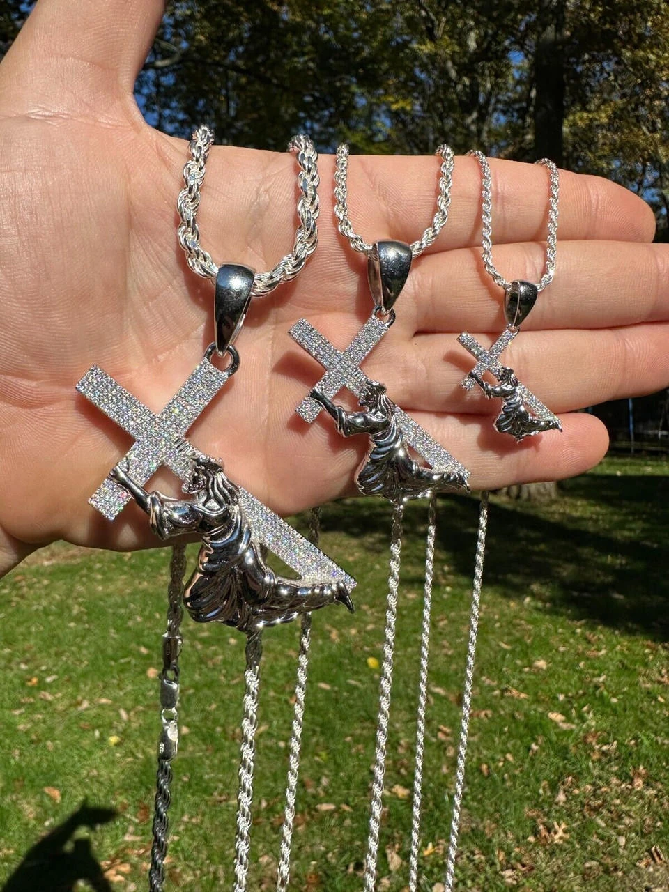 Solid 925 Silver Real MOISSANITE Jesus Carrying Cross Pendant Iced Necklace 4 Solid 925 Silver Real MOISSANITE Jesus Carrying Cross Pendant Iced Necklace - Image 2