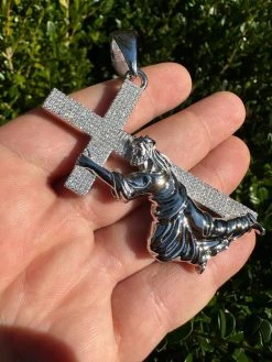 Solid 925 Silver Real MOISSANITE Jesus Carrying Cross Pendant Iced Necklace 27 Solid 925 Silver Real MOISSANITE Jesus Carrying Cross Pendant Iced Necklace -Harlem Bling Shop harlembling solid 925 silver real moissanite jesus carrying cross pendant iced necklace 34261.1698463901