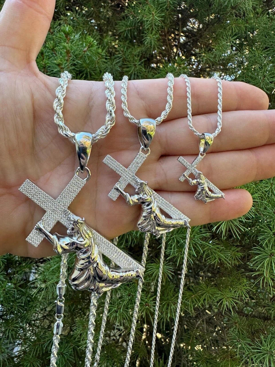 Solid 925 Silver Real MOISSANITE Jesus Carrying Cross Pendant Iced Necklace 16 Solid 925 Silver Real MOISSANITE Jesus Carrying Cross Pendant Iced Necklace - Image 14