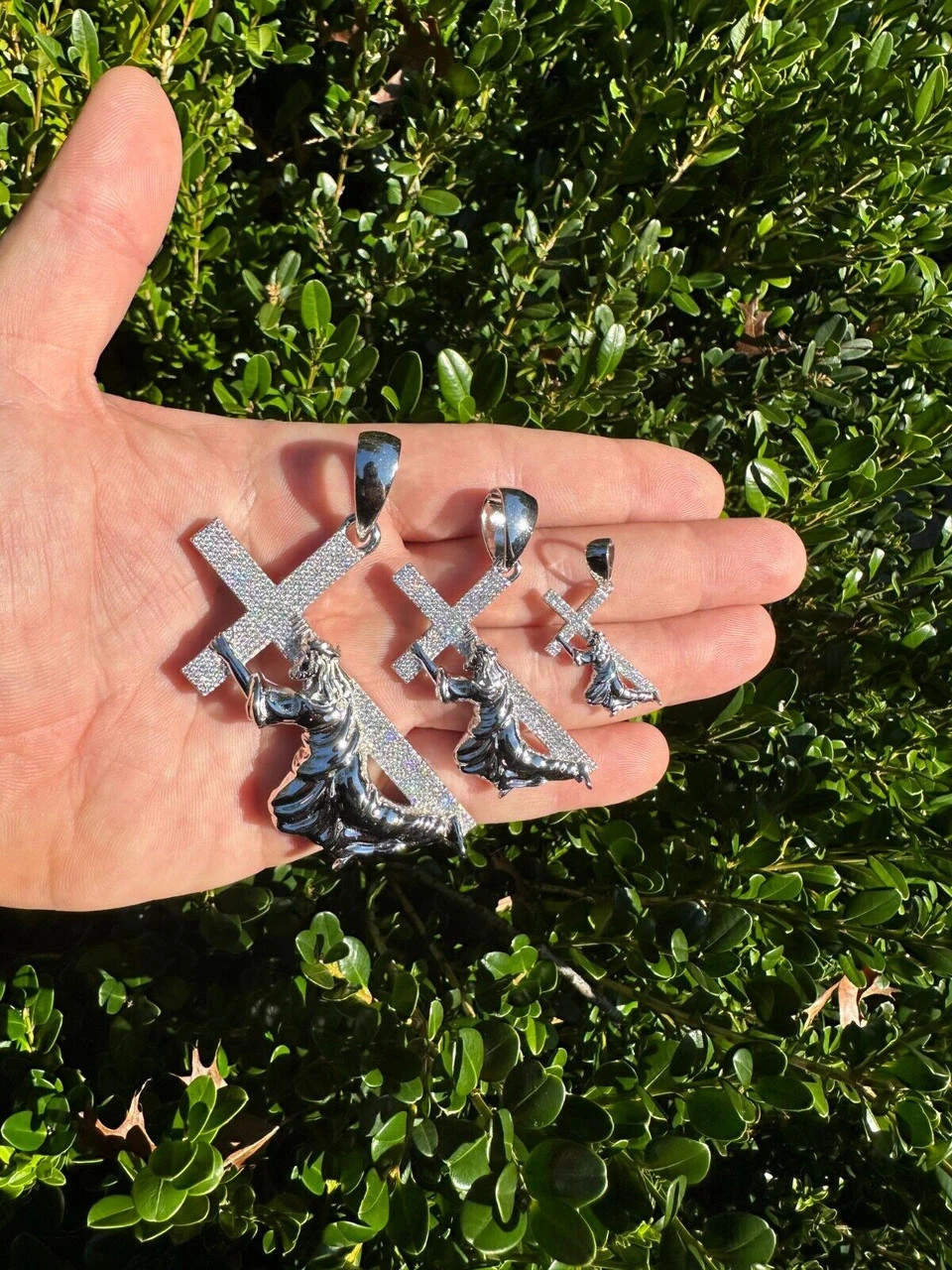 Solid 925 Silver Real MOISSANITE Jesus Carrying Cross Pendant Iced Necklace 13 Solid 925 Silver Real MOISSANITE Jesus Carrying Cross Pendant Iced Necklace - Image 11