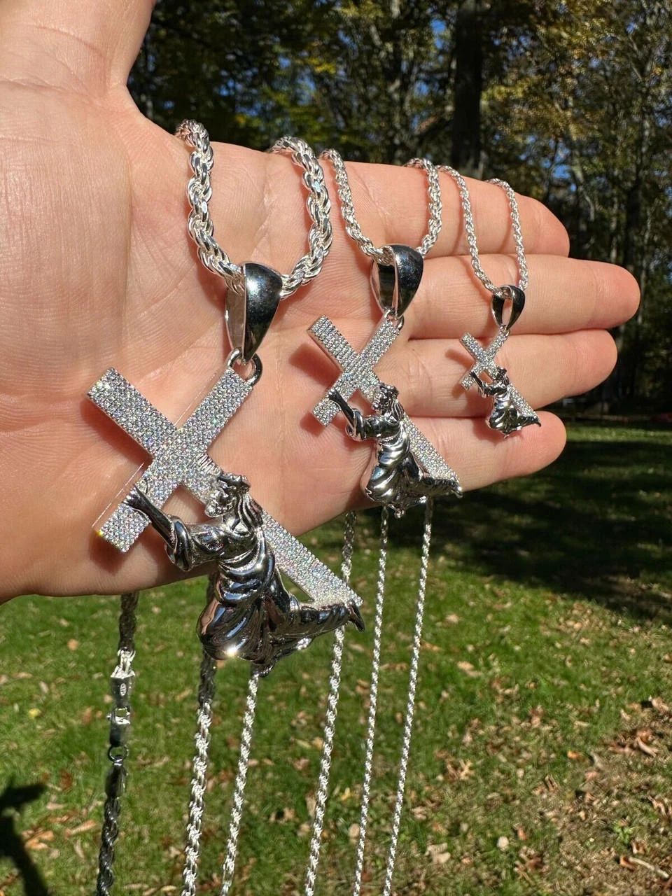 Solid 925 Silver Real MOISSANITE Jesus Carrying Cross Pendant Iced Necklace 17 Solid 925 Silver Real MOISSANITE Jesus Carrying Cross Pendant Iced Necklace - Image 15