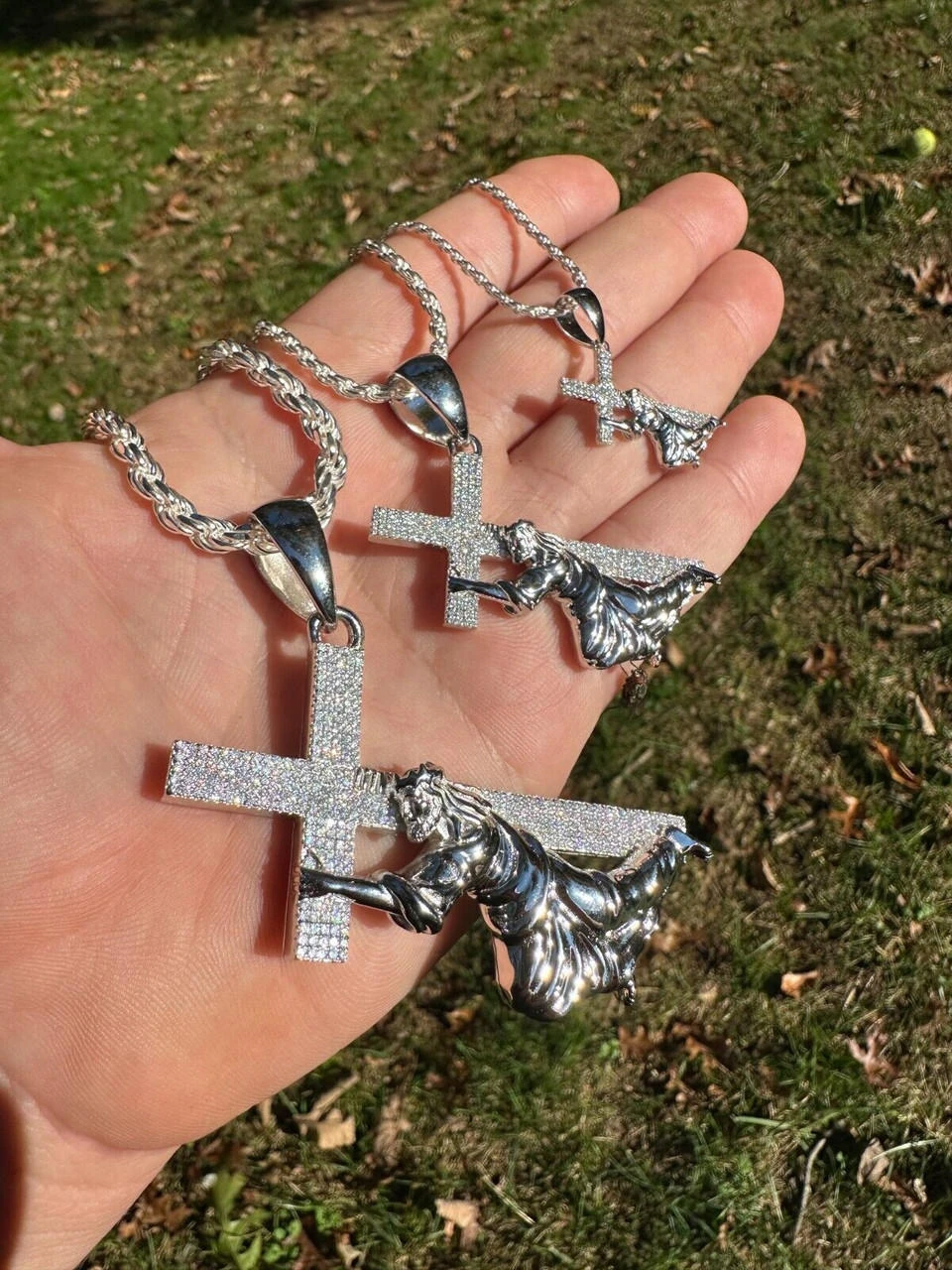 Solid 925 Silver Real MOISSANITE Jesus Carrying Cross Pendant Iced Necklace 18 Solid 925 Silver Real MOISSANITE Jesus Carrying Cross Pendant Iced Necklace - Image 16