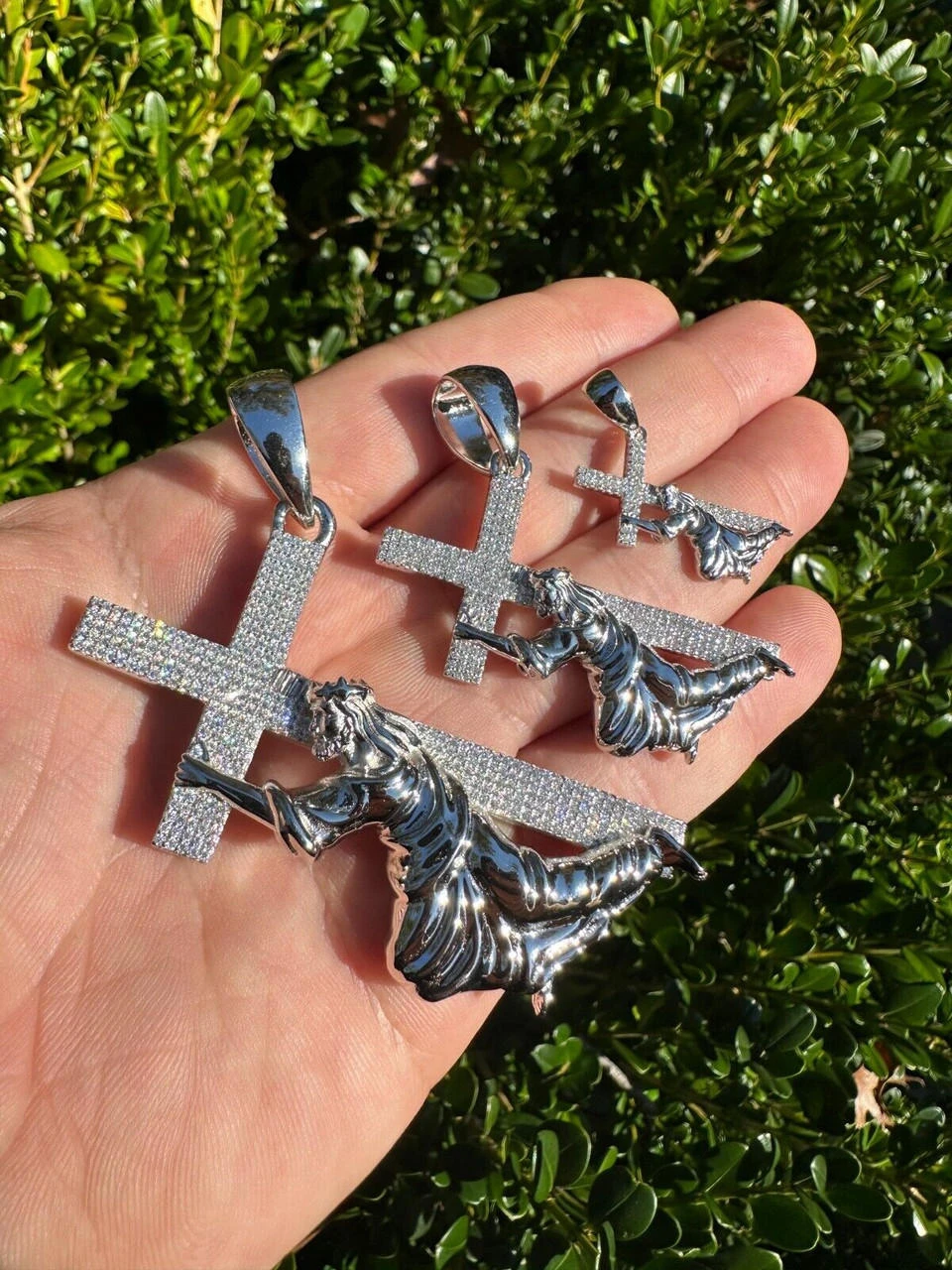 Solid 925 Silver Real MOISSANITE Jesus Carrying Cross Pendant Iced Necklace 14 Solid 925 Silver Real MOISSANITE Jesus Carrying Cross Pendant Iced Necklace - Image 12