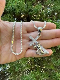 Solid 925 Silver Real MOISSANITE Jesus Carrying Cross Pendant Iced Necklace 40 Solid 925 Silver Real MOISSANITE Jesus Carrying Cross Pendant Iced Necklace -Harlem Bling Shop harlembling solid 925 silver real moissanite jesus carrying cross pendant iced necklace 86203.1698463897