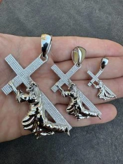 Solid 925 Silver Real MOISSANITE Jesus Carrying Cross Pendant Iced Necklace 31 Solid 925 Silver Real MOISSANITE Jesus Carrying Cross Pendant Iced Necklace -Harlem Bling Shop harlembling solid 925 silver real moissanite jesus carrying cross pendant iced necklace 87940.1698463847