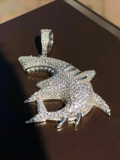 Solid 925 Silver Shark Pendant Diamond 2" Big Piece Hip Hop Real ICED Migos -Harlem Bling Shop harlembling solid 925 silver shark pendant diamond 2 big piece hip hop real iced migos 10684.1664397368