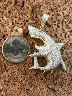 Solid 925 Silver Shark Pendant Diamond 2" Big Piece Hip Hop Real ICED Migos -Harlem Bling Shop harlembling solid 925 silver shark pendant diamond 2 big piece hip hop real iced migos 13181.1664381549