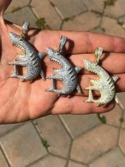 Solid 925 Silver Shark Pendant Diamond 2" Big Piece Hip Hop Real ICED Migos