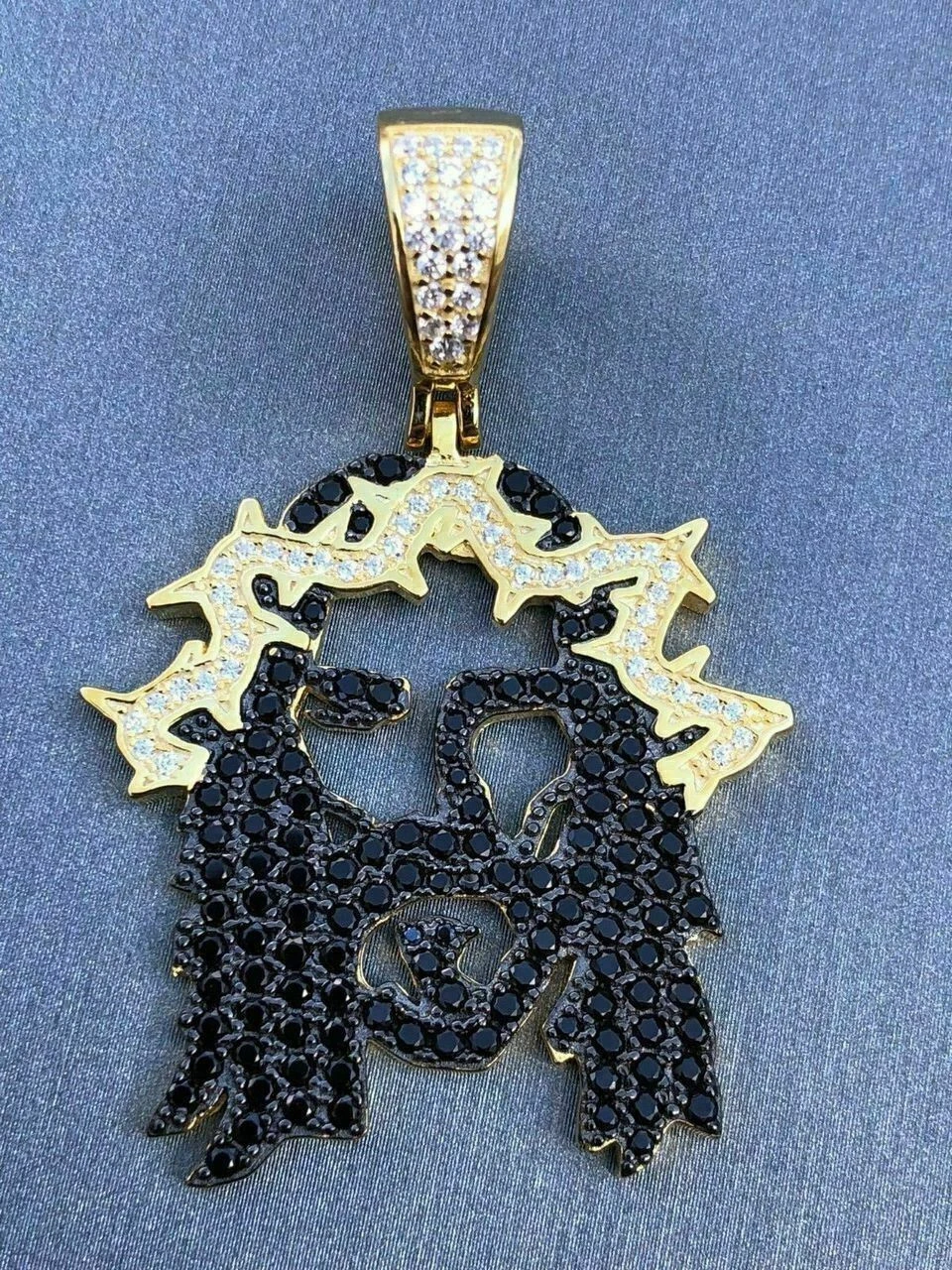 Solid 925 Silver Super Icy Jesus Piece Black Diamond Rapper Gold Chain Pendant 7 Solid 925 Silver Super Icy Jesus Piece Black Diamond Rapper Gold Chain Pendant - Image 5