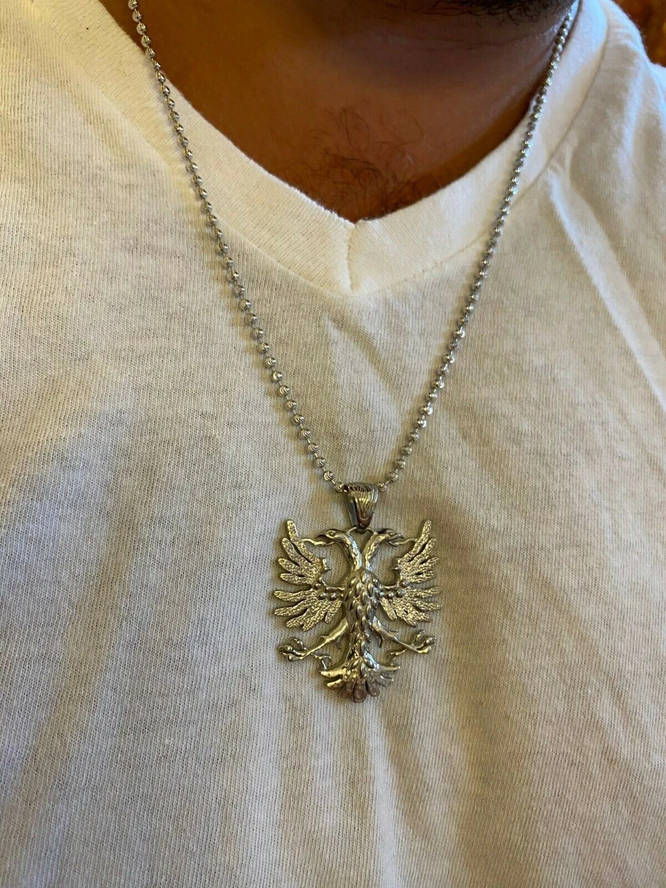 Solid 925 Silver Two Double Headed Eagle Pendant Necklace Albania Kosova Russian 11 Solid 925 Silver Two Double Headed Eagle Pendant Necklace Albania Kosova Russian - Image 9