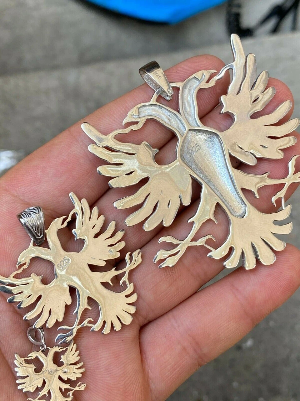 Solid 925 Silver Two Double Headed Eagle Pendant Necklace Albania Kosova Russian 9 Solid 925 Silver Two Double Headed Eagle Pendant Necklace Albania Kosova Russian - Image 7