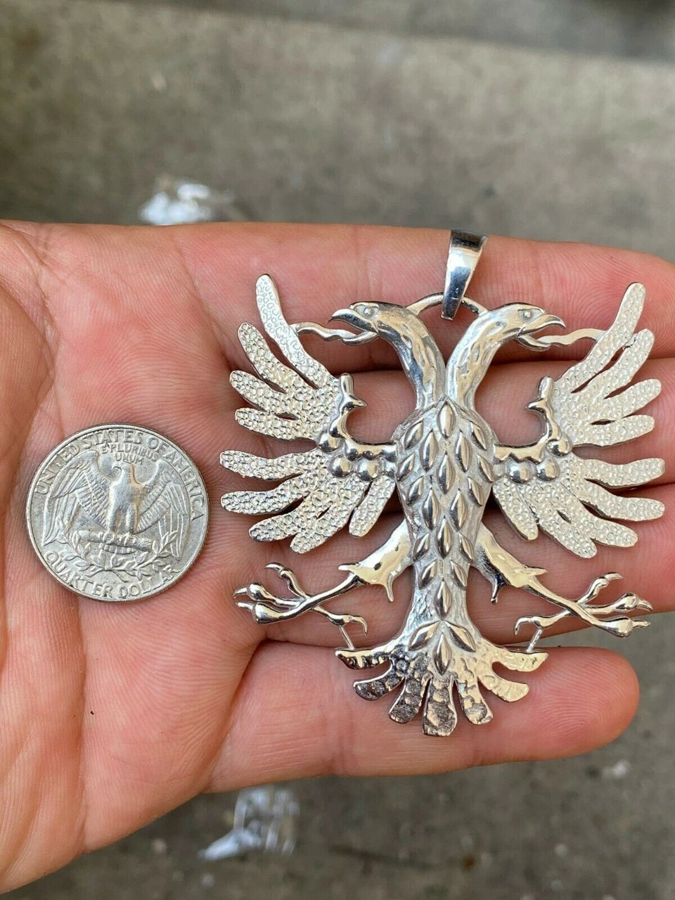 Solid 925 Silver Two Double Headed Eagle Pendant Necklace Albania Kosova Russian 8 Solid 925 Silver Two Double Headed Eagle Pendant Necklace Albania Kosova Russian - Image 6