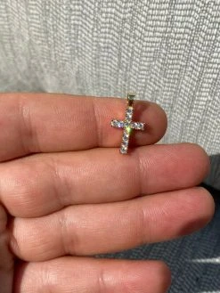 Solid 925 Sterling & 14k Gold Silver Tennis Cross Pendant Diamond Iced Necklace -Harlem Bling Shop harlembling solid 925 sterling and 14k gold silver tennis cross pendant diamond iced necklace 46166.1664379891