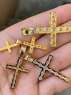 Solid 925 Sterling & 14k Gold Silver Tennis Cross Pendant Diamond Iced Necklace -Harlem Bling Shop harlembling solid 925 sterling and 14k gold silver tennis cross pendant diamond iced necklace 67394.1664397464