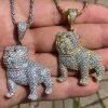 Solid 925 Sterling Bull Dog Pendant Necklace Iced Gold Silver Necklace Hip Hop