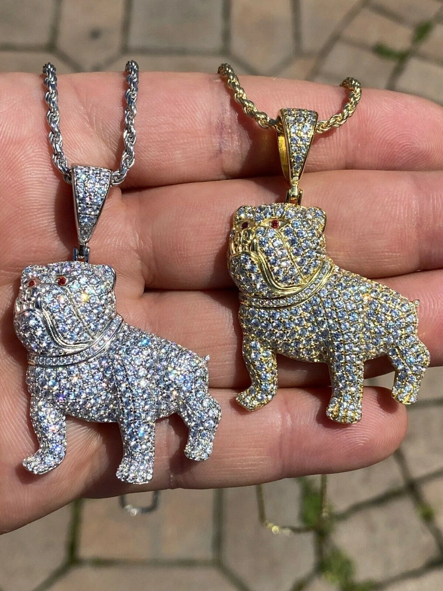 Solid 925 Sterling Bull Dog Pendant Necklace Iced Gold Silver Necklace Hip Hop 3 Solid 925 Sterling Bull Dog Pendant Necklace Iced Gold Silver Necklace Hip Hop
