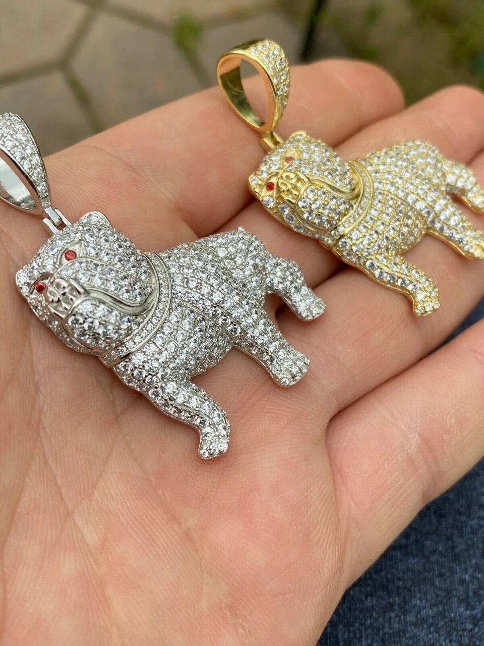 Solid 925 Sterling Bull Dog Pendant Necklace Iced Gold Silver Necklace Hip Hop 9 Solid 925 Sterling Bull Dog Pendant Necklace Iced Gold Silver Necklace Hip Hop - Image 7