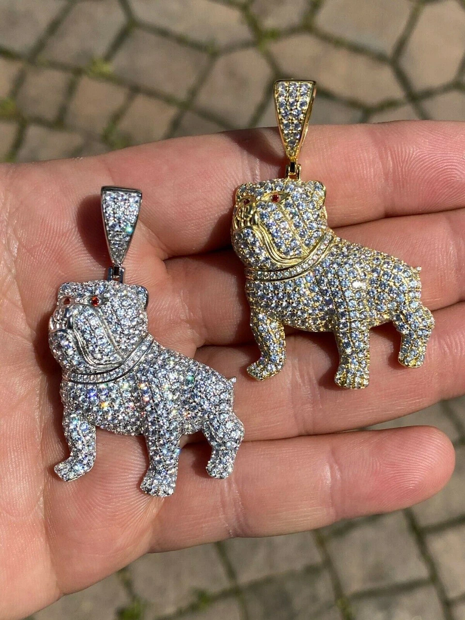Solid 925 Sterling Bull Dog Pendant Necklace Iced Gold Silver Necklace Hip Hop 10 Solid 925 Sterling Bull Dog Pendant Necklace Iced Gold Silver Necklace Hip Hop - Image 8