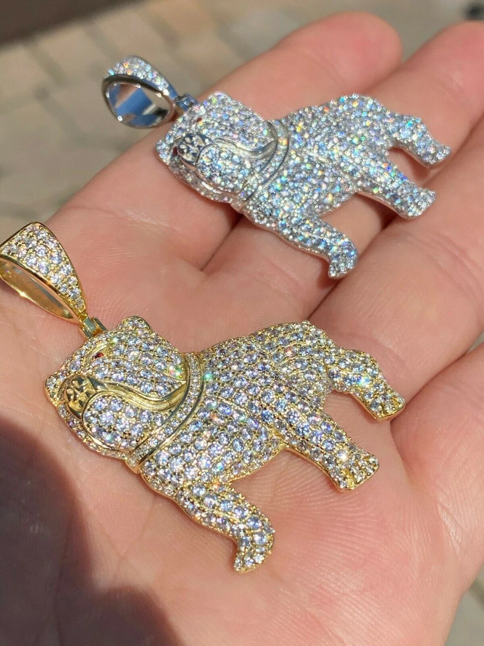 Solid 925 Sterling Bull Dog Pendant Necklace Iced Gold Silver Necklace Hip Hop 11 Solid 925 Sterling Bull Dog Pendant Necklace Iced Gold Silver Necklace Hip Hop - Image 9