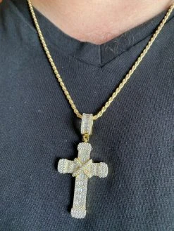 Solid 925 Sterling Hip Hop Baguette Cross Pendant Gold Silver Mens Iced Necklace 21 Solid 925 Sterling Hip Hop Baguette Cross Pendant Gold Silver Mens Iced Necklace -Harlem Bling Shop harlembling solid 925 sterling hip hop baguette cross pendant gold silver mens iced necklace 28042.1664379032
