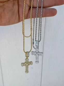 Solid 925 Sterling Hip Hop Baguette Cross Pendant Gold Silver Mens Iced Necklace 20 Solid 925 Sterling Hip Hop Baguette Cross Pendant Gold Silver Mens Iced Necklace -Harlem Bling Shop harlembling solid 925 sterling hip hop baguette cross pendant gold silver mens iced necklace 34641.1664390316