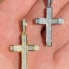 Solid 925 Sterling Silver 1" Iced Diamond Cross Pendant - Gold Hip Hop Necklace