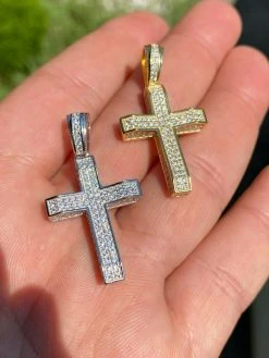 Solid 925 Sterling Silver 1" Iced Diamond Cross Pendant - Gold Hip Hop Necklace -Harlem Bling Shop harlembling solid 925 sterling silver 1 iced diamond cross pendant gold hip hop necklace 79284.1664396155