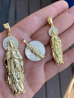 Solid 925 Sterling Silver - 14k Gold Finish - Virgin Mary Pendant Iced Necklace 16 Solid 925 Sterling Silver - 14k Gold Finish - Virgin Mary Pendant Iced Necklace -Harlem Bling Shop harlembling solid 925 sterling silver 14k gold finish virgin mary pendant iced necklace 29405.1664300776