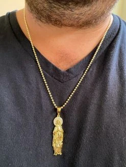 Solid 925 Sterling Silver - 14k Gold Finish - Virgin Mary Pendant Iced Necklace 22 Solid 925 Sterling Silver - 14k Gold Finish - Virgin Mary Pendant Iced Necklace -Harlem Bling Shop harlembling solid 925 sterling silver 14k gold finish virgin mary pendant iced necklace 29765.1664301835