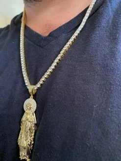 Solid 925 Sterling Silver - 14k Gold Finish - Virgin Mary Pendant Iced Necklace 24 Solid 925 Sterling Silver - 14k Gold Finish - Virgin Mary Pendant Iced Necklace -Harlem Bling Shop harlembling solid 925 sterling silver 14k gold finish virgin mary pendant iced necklace 87175.1664301848