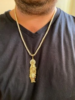 Solid 925 Sterling Silver - 14k Gold Finish - Virgin Mary Pendant Iced Necklace 23 Solid 925 Sterling Silver - 14k Gold Finish - Virgin Mary Pendant Iced Necklace -Harlem Bling Shop harlembling solid 925 sterling silver 14k gold finish virgin mary pendant iced necklace 90701.1664300039