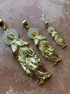 Solid 925 Sterling Silver - 14k Gold Finish - Virgin Mary Pendant Iced Necklace 25 Solid 925 Sterling Silver - 14k Gold Finish - Virgin Mary Pendant Iced Necklace -Harlem Bling Shop harlembling solid 925 sterling silver 14k gold finish virgin mary pendant iced necklace 93751.1664301371