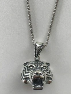 Solid 925 Sterling Silver 3D Tiger Cheetah Women’s Men’s Pendant W. 22” Chain