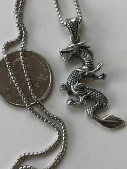 Solid 925 Sterling Silver Chinese Pagan Dragon Mens Pendant W. 22” Chain -Harlem Bling Shop harlembling solid 925 sterling silver chinese pagan dragon mens pendant w 22 chain 18190.1664384202