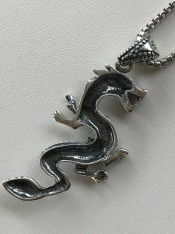 Solid 925 Sterling Silver Chinese Pagan Dragon Mens Pendant W. 22” Chain -Harlem Bling Shop harlembling solid 925 sterling silver chinese pagan dragon mens pendant w 22 chain 38059.1664384778
