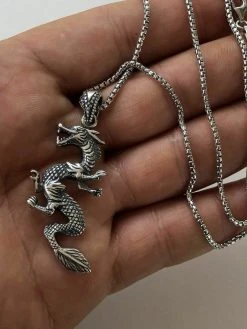 Solid 925 Sterling Silver Chinese Pagan Dragon Mens Pendant W. 22” Chain -Harlem Bling Shop harlembling solid 925 sterling silver chinese pagan dragon mens pendant w 22 chain 63254.1664390343