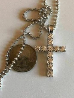 Solid 925 Sterling Silver Cross 5ct Man Tennis Diamond W. Moon Cut Bead Chain -Harlem Bling Shop harlembling solid 925 sterling silver cross 5ct man tennis diamond w moon cut bead chain 10950.1665671320