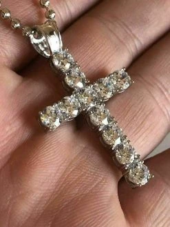 Solid 925 Sterling Silver Cross 5ct Man Tennis Diamond W. Moon Cut Bead Chain -Harlem Bling Shop harlembling solid 925 sterling silver cross 5ct man tennis diamond w moon cut bead chain 57005.1664399477