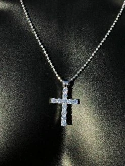Solid 925 Sterling Silver Cross 5ct Man Tennis Diamond W. Moon Cut Bead Chain -Harlem Bling Shop harlembling solid 925 sterling silver cross 5ct man tennis diamond w moon cut bead chain 66328.1664386406